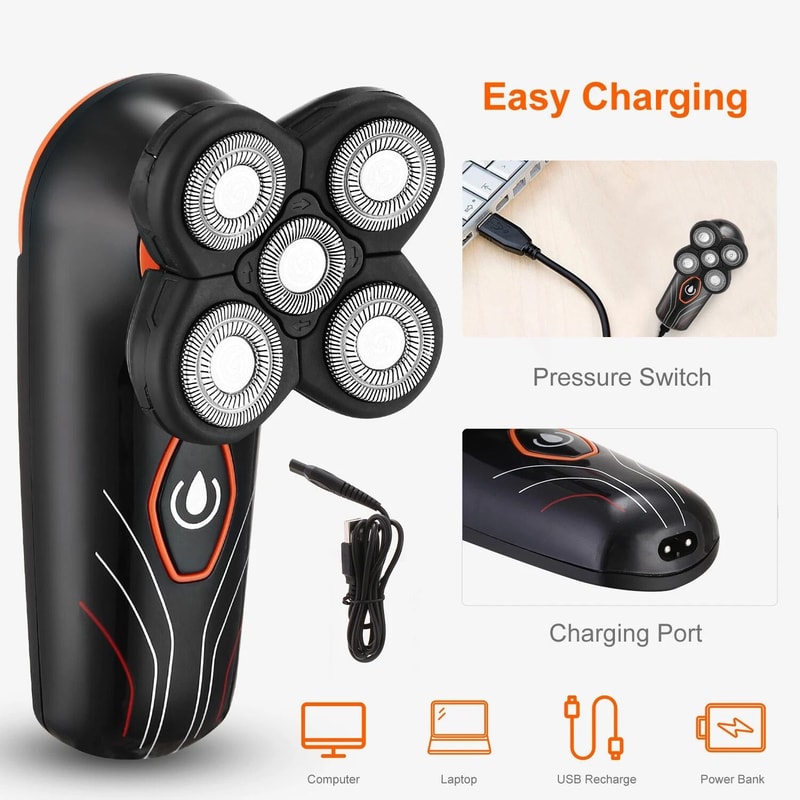 Rechargeable Bald Head Beard Trimmer 4D Rotary Electric Shaver Shaving Razor For Men 4