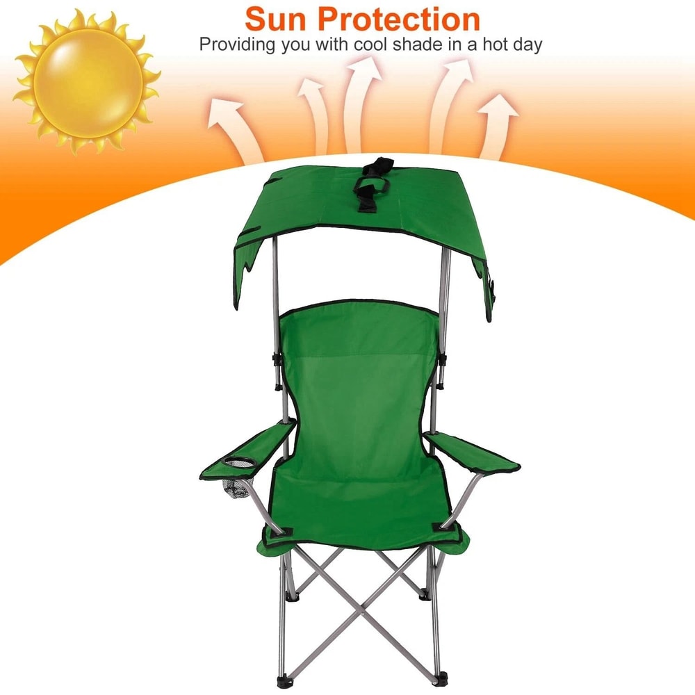 Heavy Duty Outdoor Beach Chair Green Folding Camping Chair With Canopy Shade Comfortable Portable 9