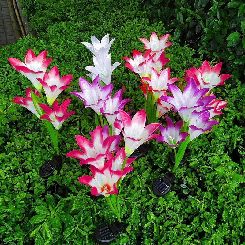Outdoor Garden Stake Solar Lily Flower Lights LED Landscape Decor Lamp For Elegant Garden Lighting 0