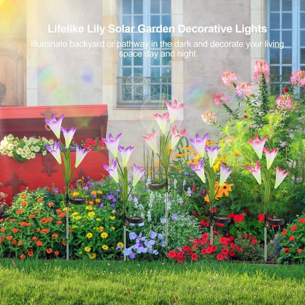 Outdoor Garden Stake Solar Lily Flower Lights LED Landscape Decor Lamp For Elegant Garden Lighting 3