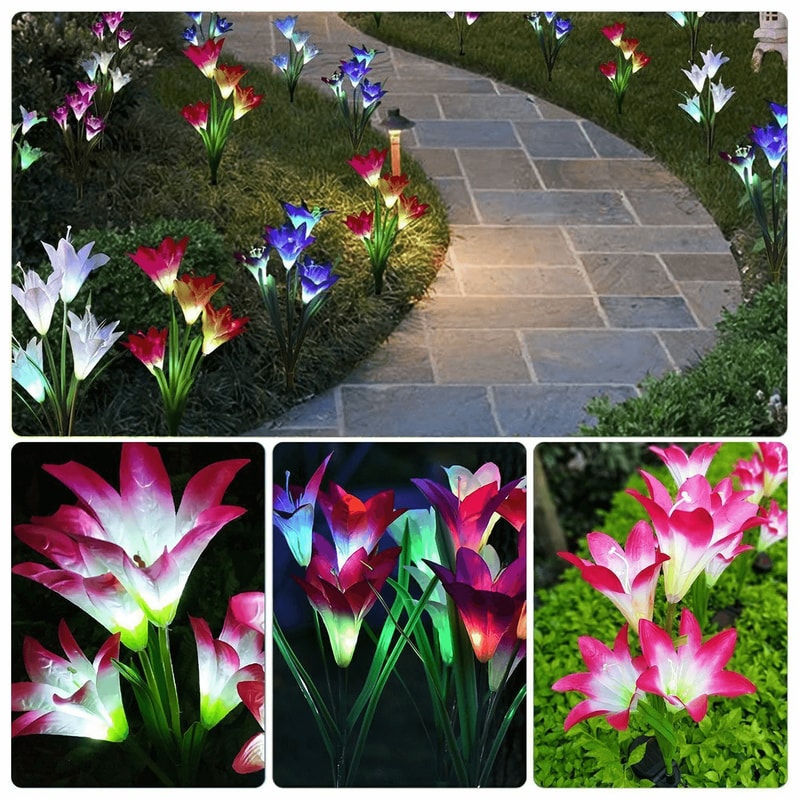 Outdoor Garden Stake Solar Lily Flower Lights LED Landscape Decor Lamp For Elegant Garden Lighting 5