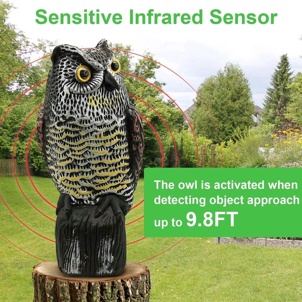 Solar Powered Fake Owl Scarecrow WFlashing Eye Sound Garden Outdoor Bird Repellent 2