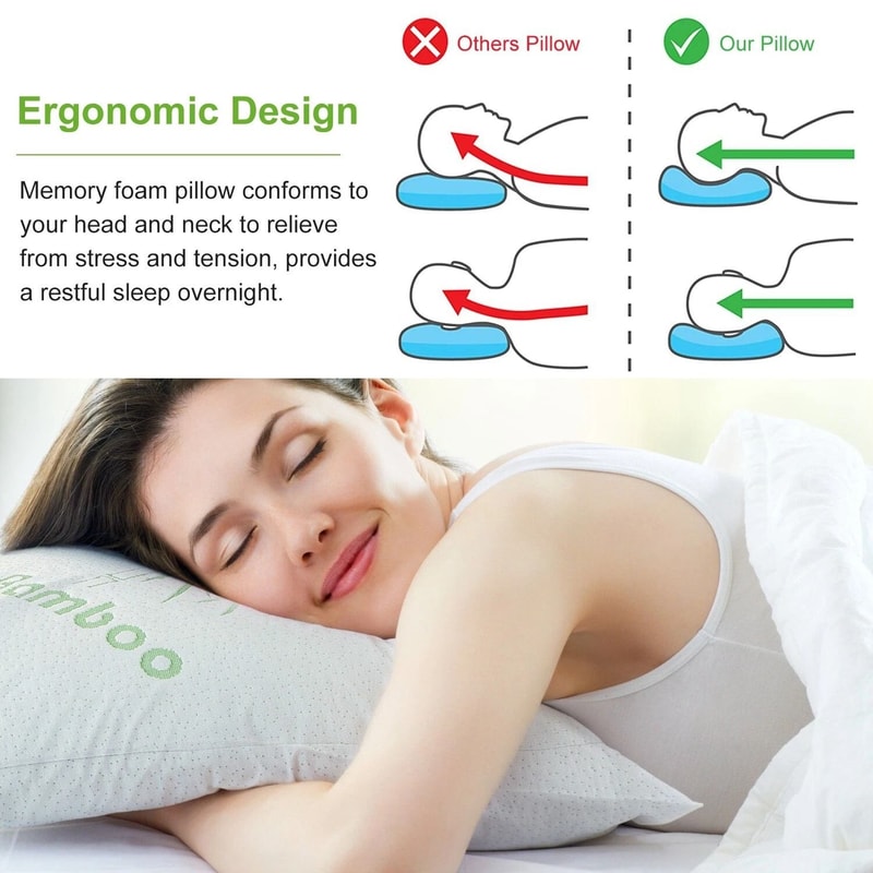 King Size Bamboo Memory Foam Bed Pillow Hypoallergenic With Carry Bag For Better Sleep 8