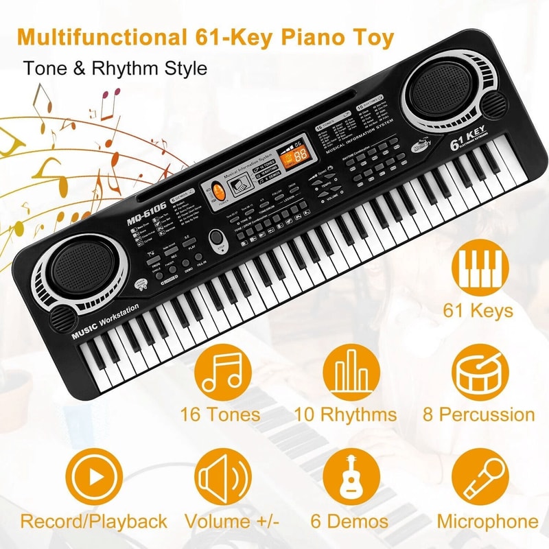 Electric Piano WMic Digital Music Electronic Keyboard For Kids Christmas Gift Fun Musical Toy For K 9