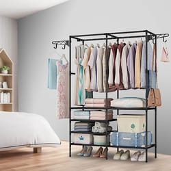 freestanding wardrobe rack, heavy duty garment stand for clothes and shoes storage