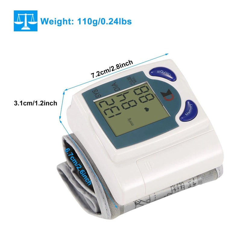 Wrist BP Cuff Blood Pressure Monitor Portable Heart Rate Check Pulse Machine Accurate Readings 7