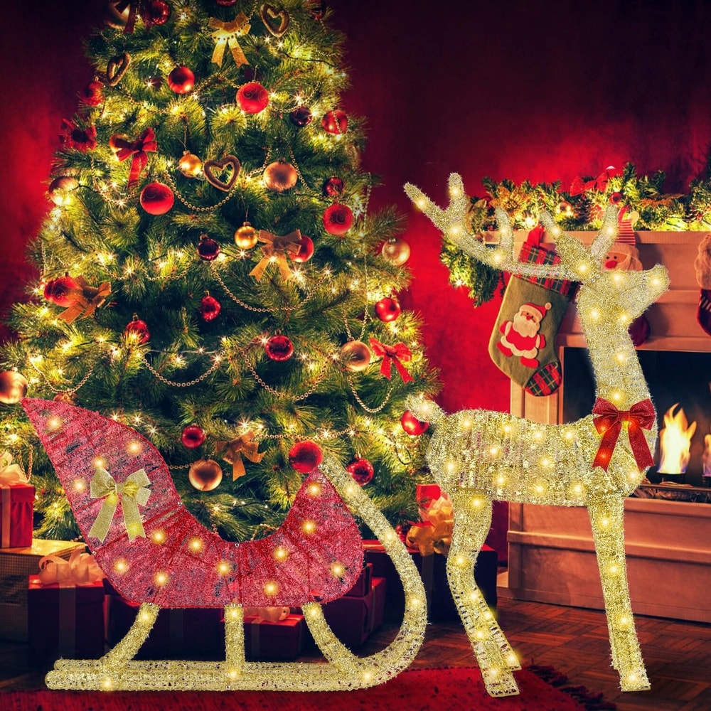 Xmas Christmas Gifts Christmas Reindeer Sleigh Lighted Toys Holiday Decor Christmas Decor For Home 2