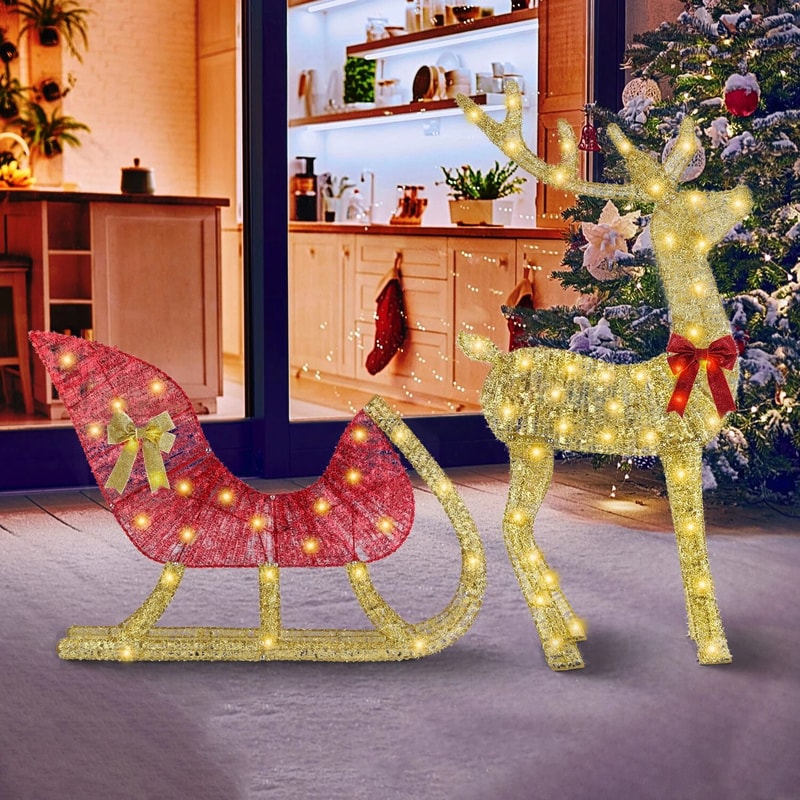 Xmas Christmas Gifts Christmas Reindeer Sleigh Lighted Toys Holiday Decor Christmas Decor For Home 0