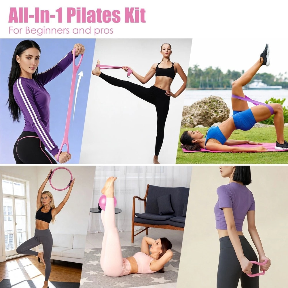 Complete Pilates Kit With Yoga Ball Arm Stretcher Pilates Ring Yoga Strap Bag Full Resistance Band 7