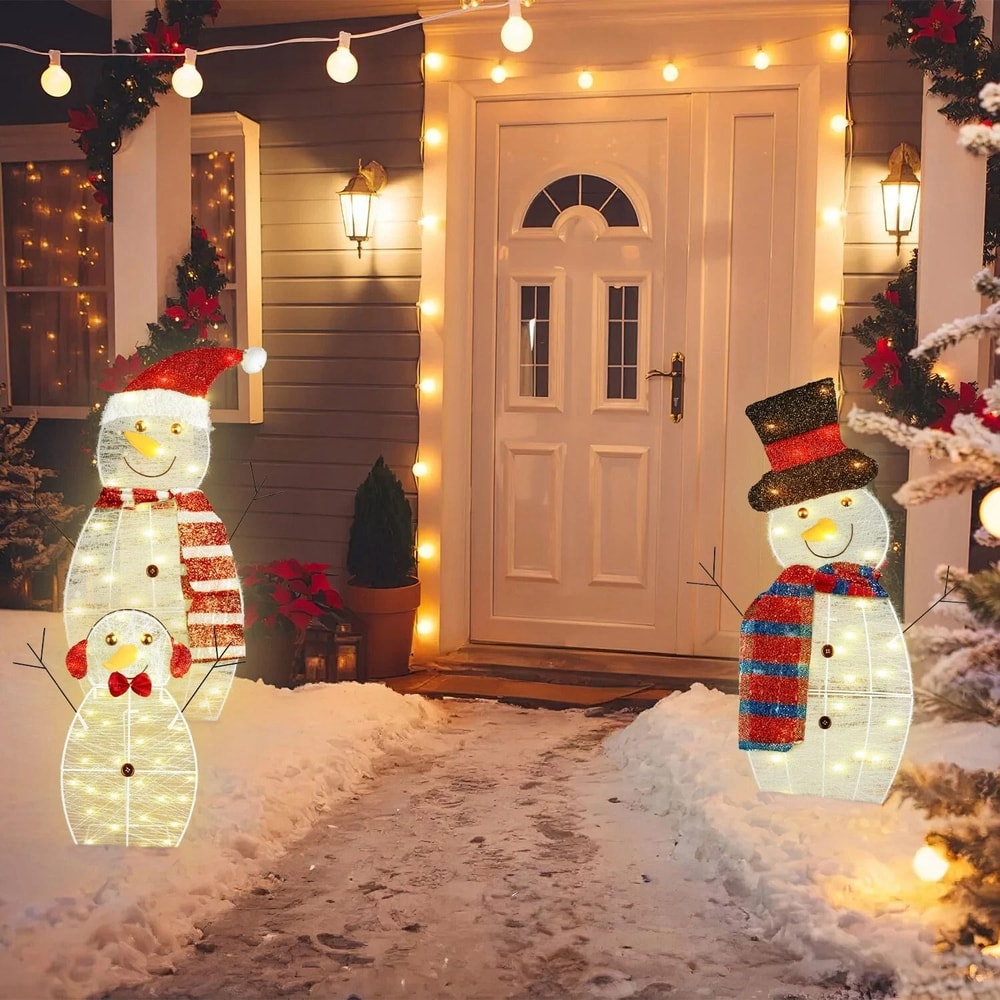 Xmas Garden Yard Snowman 2D Christmas Snowman Lamp Decor Warm Light For Garden Holiday Winter Decor 0