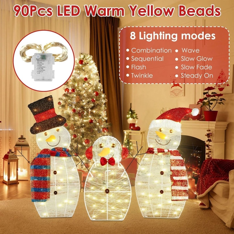 Xmas Garden Yard Snowman 2D Christmas Snowman Lamp Decor Warm Light For Garden Holiday Winter Decor 4