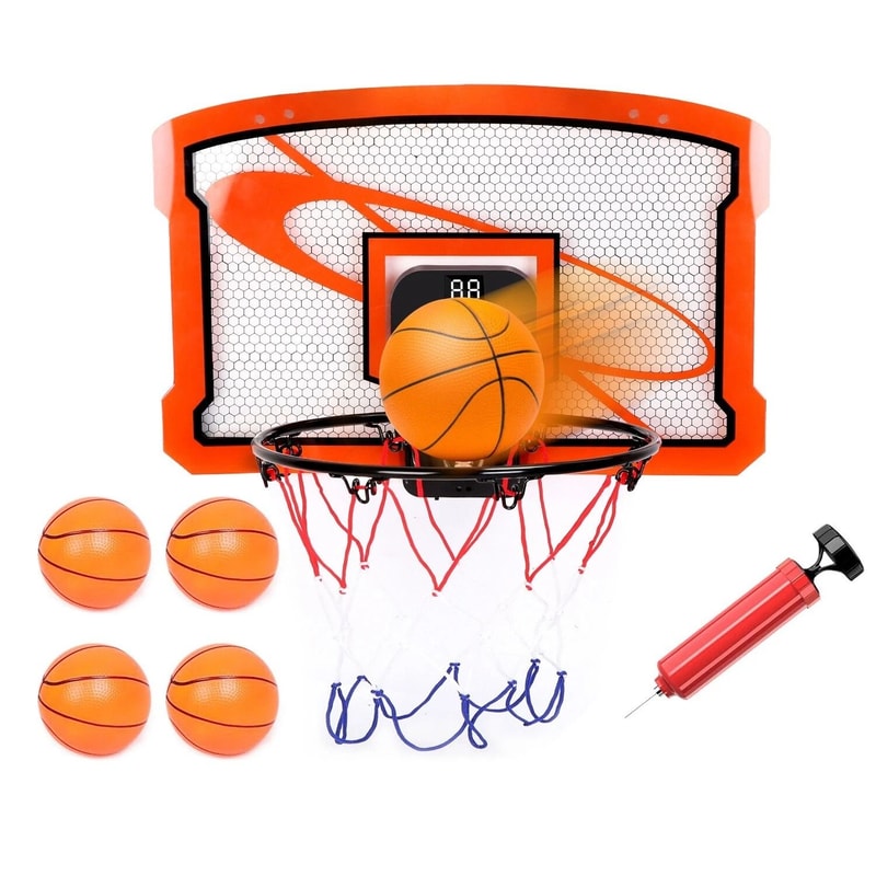 Kids Basketball Hoop Set With Electric Scorer Over Door Basketball Hoop W4 Balls For Active Fun And 9