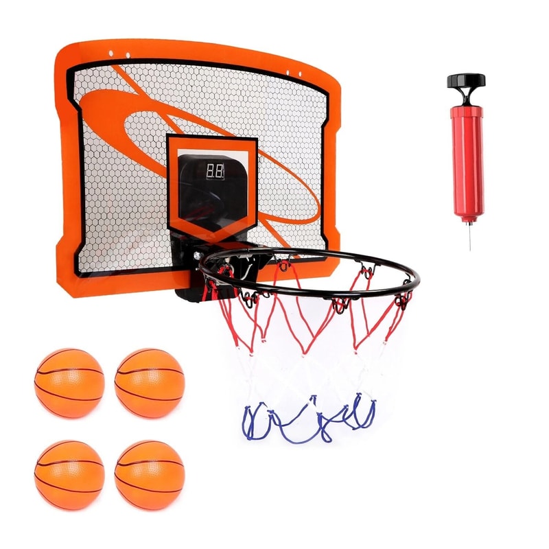 Kids Basketball Hoop Set With Electric Scorer Over Door Basketball Hoop W4 Balls For Active Fun And 8