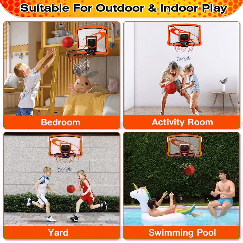 Kids Basketball Hoop Set With Electric Scorer Over Door Basketball Hoop W4 Balls For Active Fun And 6