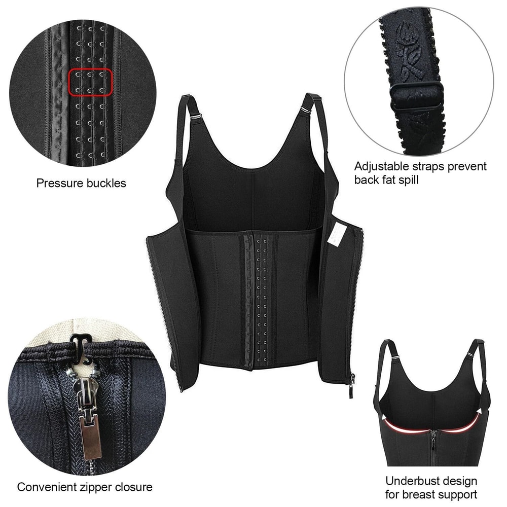 Latex Waist Trainer Cincher Full Body Shaper Black Underbust Corset Shapewear Waist Slimming Body 2