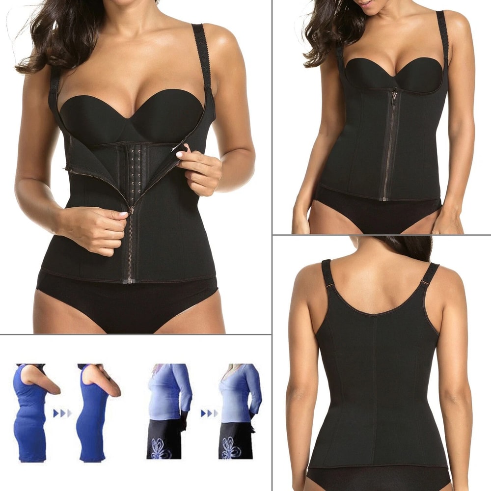 Latex Waist Trainer Cincher Full Body Shaper Black Underbust Corset Shapewear Waist Slimming Body 4