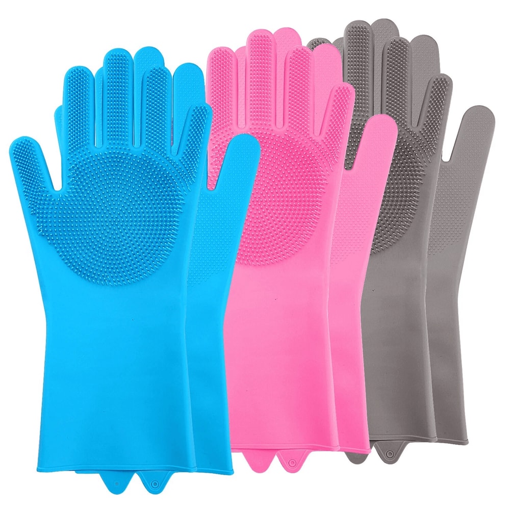 Reusable Magic Silicone Gloves For Kitchen Dishwashing Car Wash Cleaning Pair 0