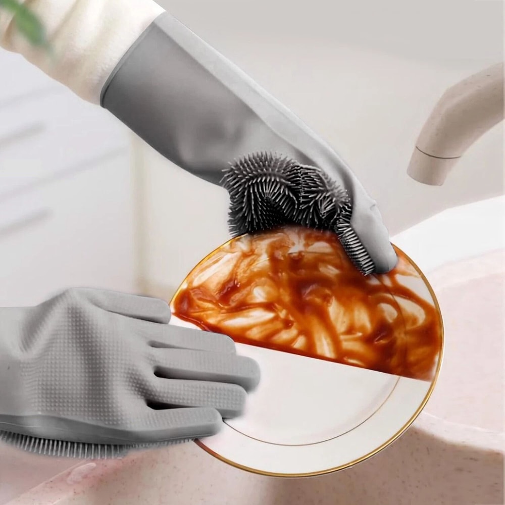Reusable Magic Silicone Gloves For Kitchen Dishwashing Car Wash Cleaning Pair 4