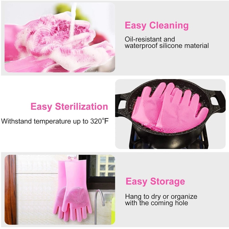 Reusable Magic Silicone Gloves For Kitchen Dishwashing Car Wash Cleaning Pair 5