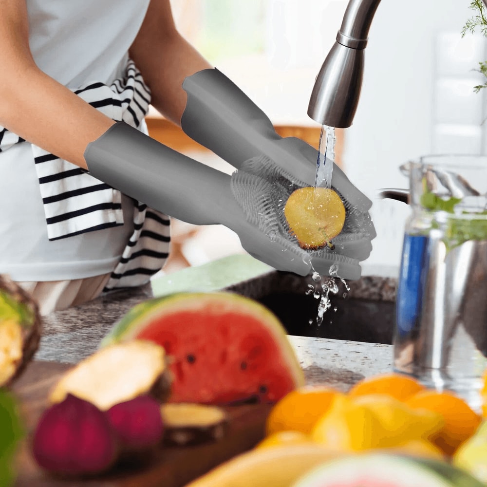 Reusable Magic Silicone Gloves For Kitchen Dishwashing Car Wash Cleaning Pair 6