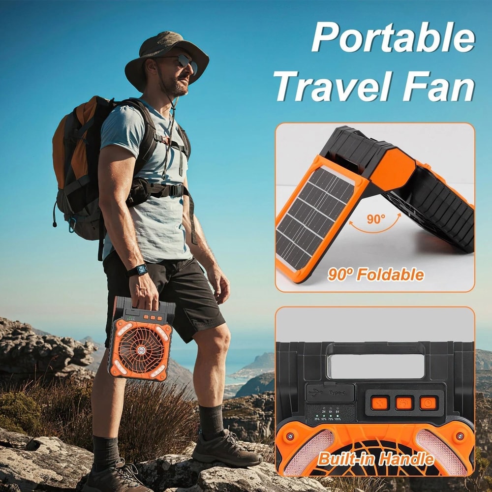Picnic Camping Fan Summer Solar Camping FanLight 4Speeds Fan With 3Mode Lights For Hiking Outdoors 4