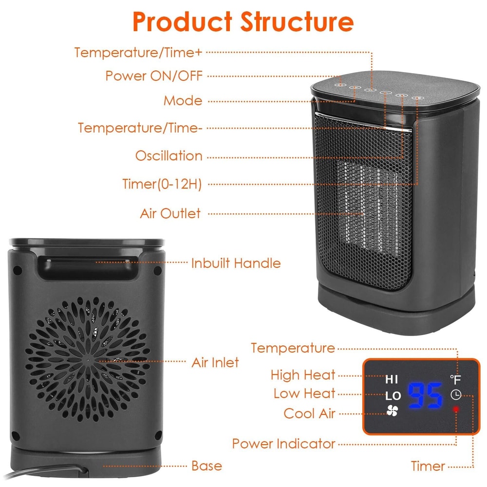 Ceramic Electric Space Heater With Oscillating Heating Fan Digital Display Compact For Efficient Ro 3