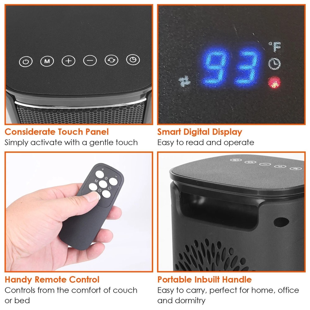 Ceramic Electric Space Heater With Oscillating Heating Fan Digital Display Compact For Efficient Ro 4