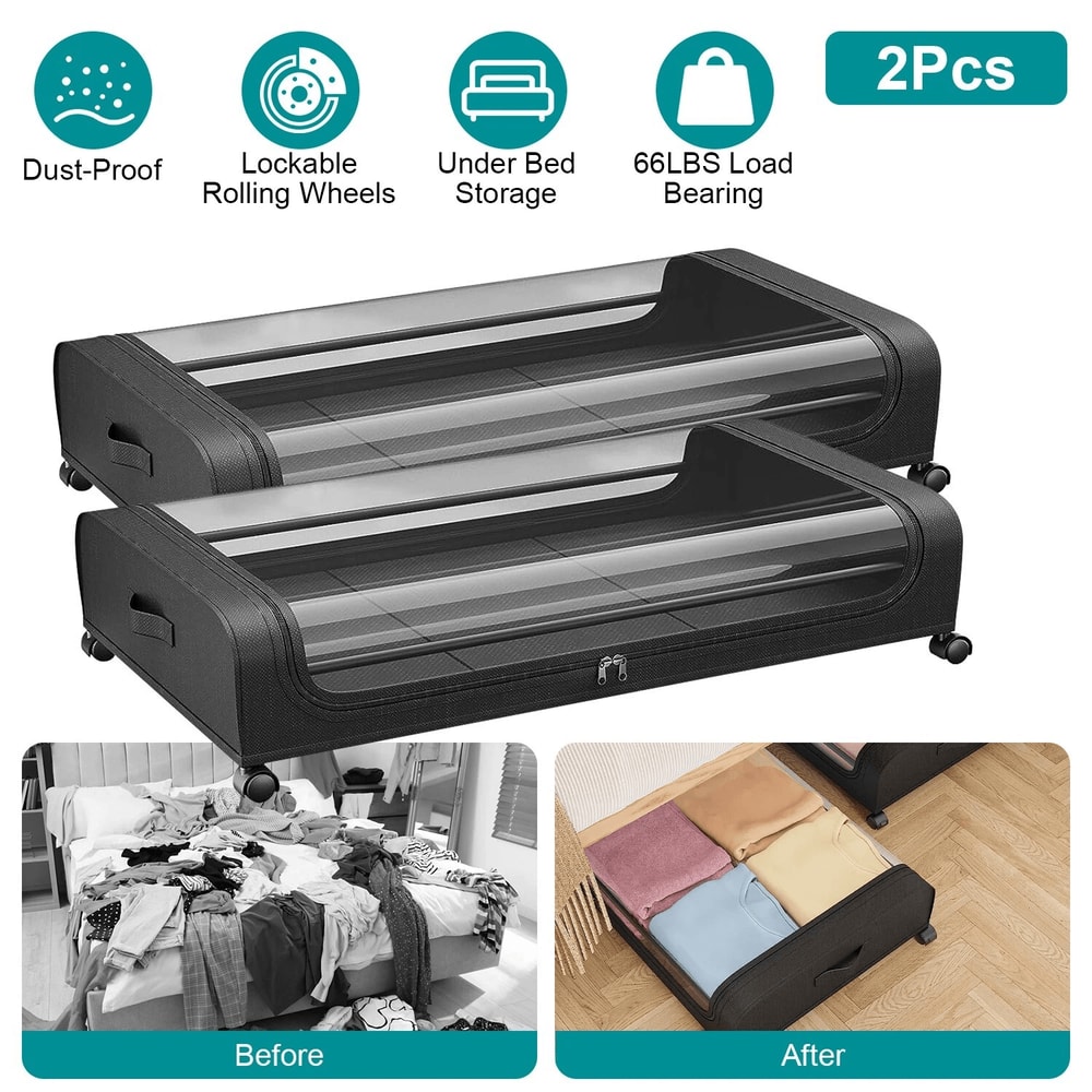 Under Bed Storage Organizer W Zipper Wheels Clear Lid Perfect For Bedroom Closet Organization 7