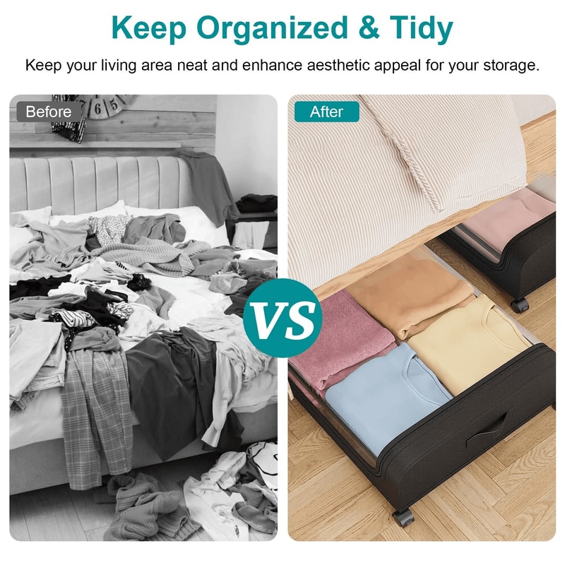 Under Bed Storage Organizer W Zipper Wheels Clear Lid Perfect For Bedroom Closet Organization 8