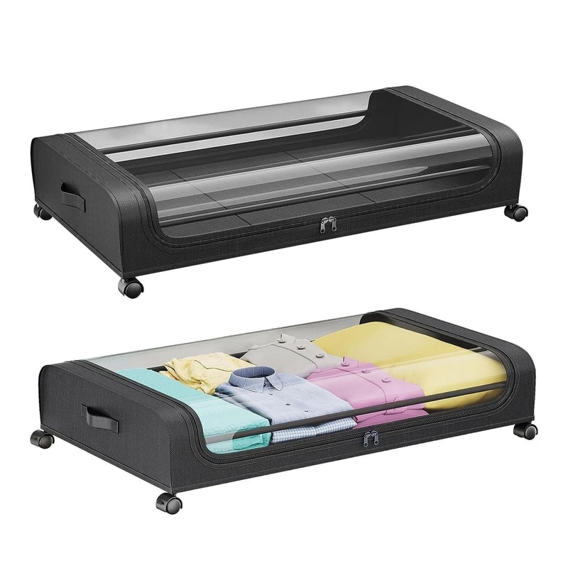 Under Bed Storage Organizer W Zipper Wheels Clear Lid Perfect For Bedroom Closet Organization 11