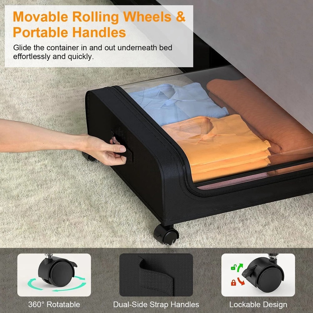 Under Bed Storage Organizer W Zipper Wheels Clear Lid Perfect For Bedroom Closet Organization 5