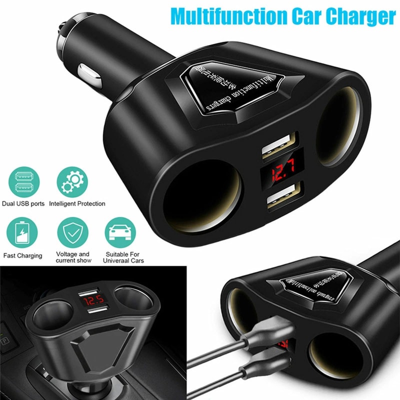 Dual USB Charger Power Adapter For Car Car LCD Cigarette Lighter Socket Splitter DC Power Outlet 1