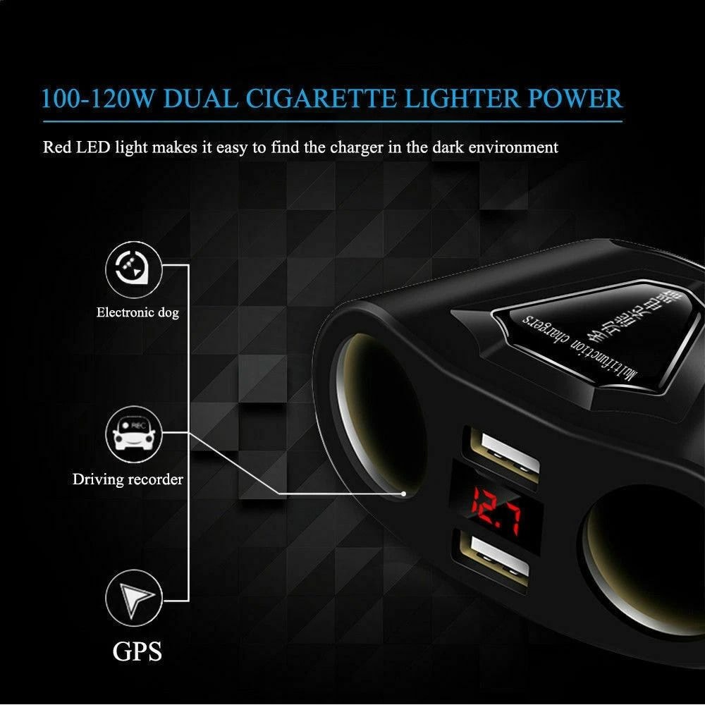 Dual USB Charger Power Adapter For Car Car LCD Cigarette Lighter Socket Splitter DC Power Outlet 11