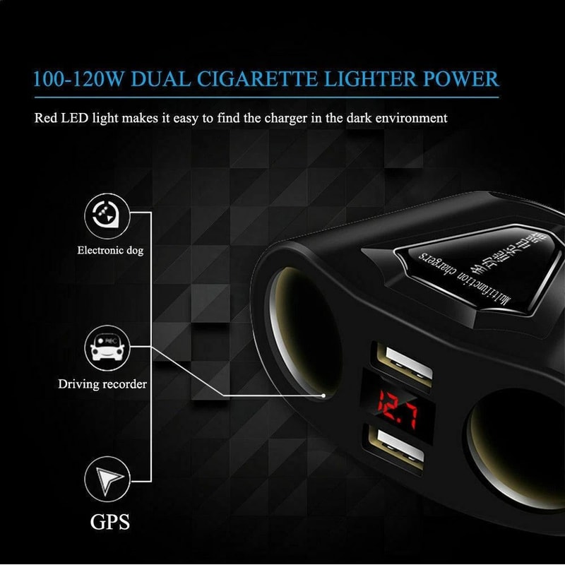 Dual USB Charger Power Adapter For Car Car LCD Cigarette Lighter Socket Splitter DC Power Outlet 11