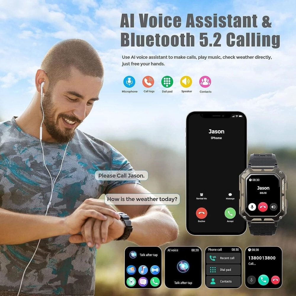 Smart Watch For Men Military Fitness Tracker New Blood Pressure Wristwatch With Health Features 10