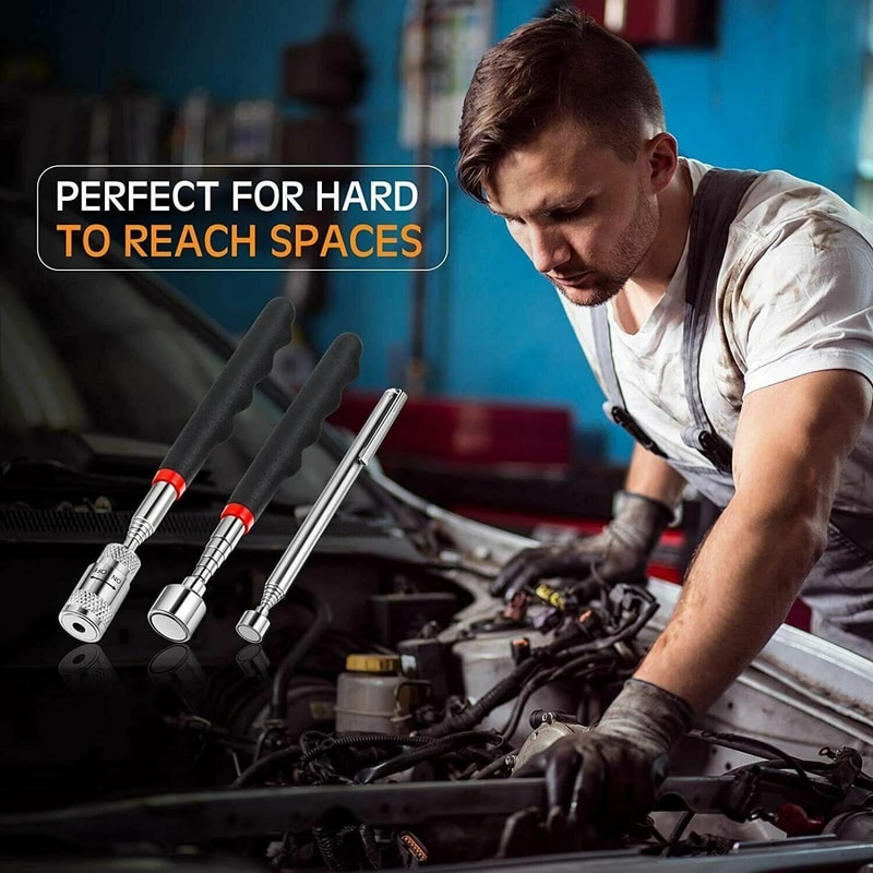 Telescoping Magnet Pickup Tool Stick 8 Lb LED Light Grabber Extend Ideal For Tight Spaces 8