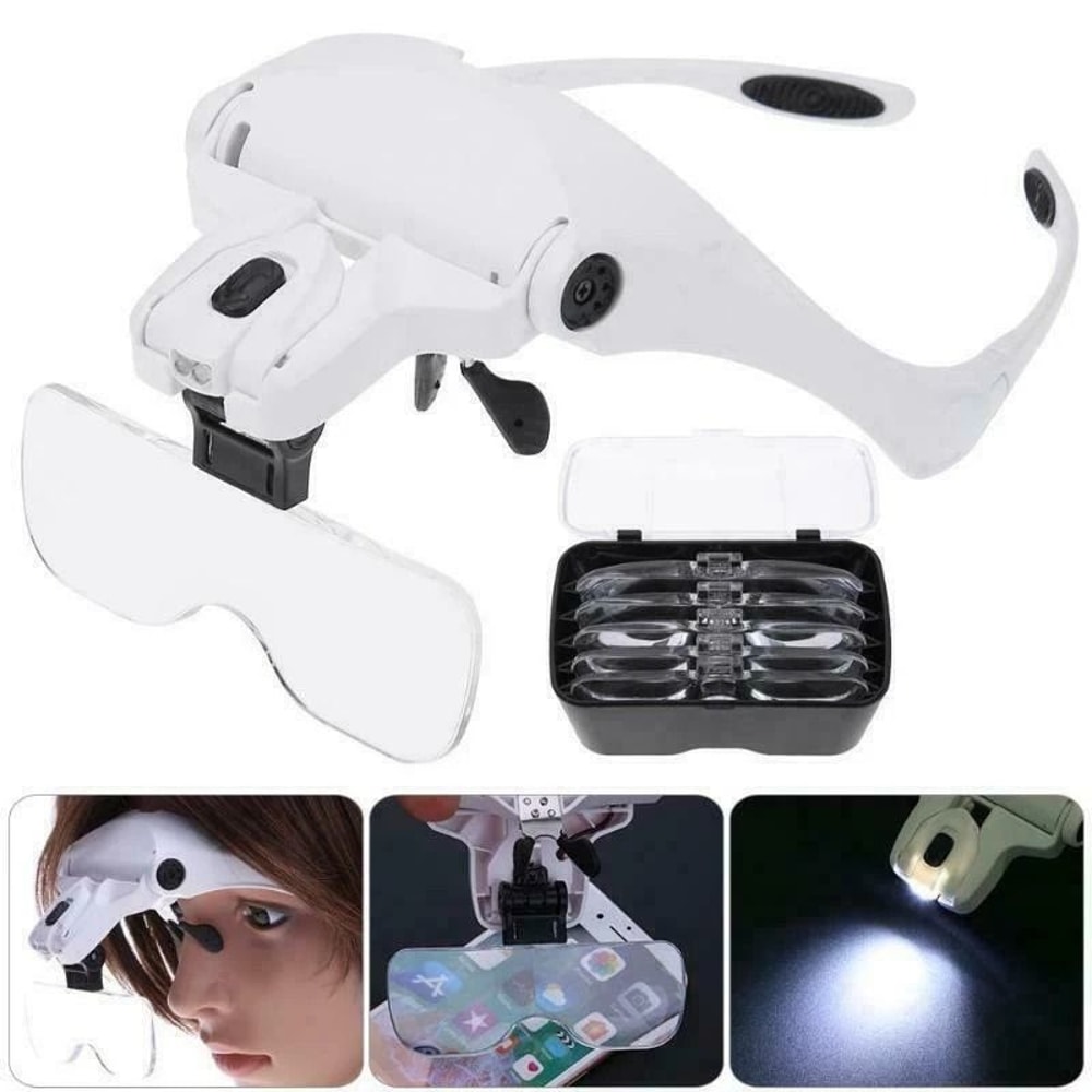 LED Light Lamp Visor Head Loupe Magnifying Glass Lens Jeweler Headband Magnifier For Precision Task 2