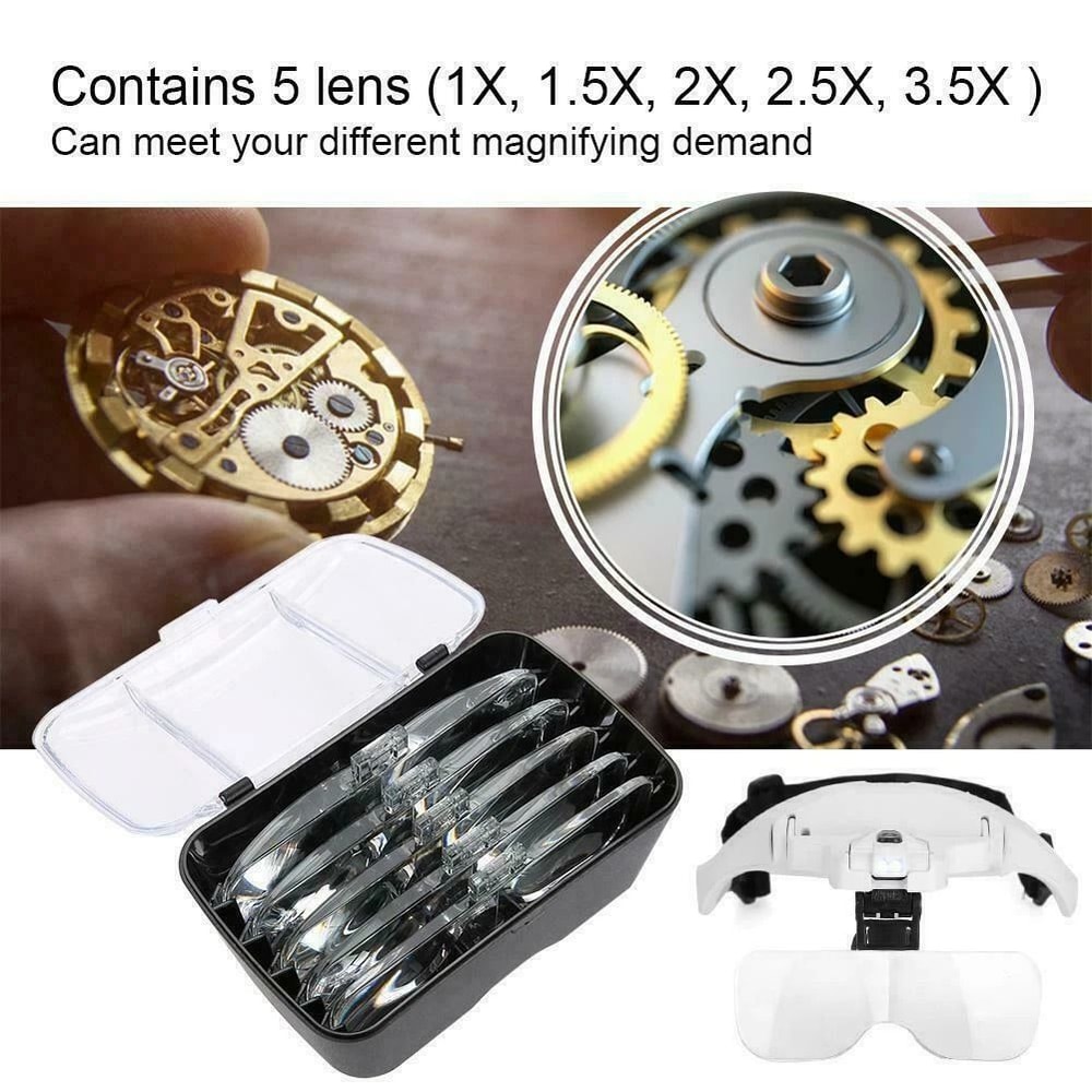 LED Light Lamp Visor Head Loupe Magnifying Glass Lens Jeweler Headband Magnifier For Precision Task 4