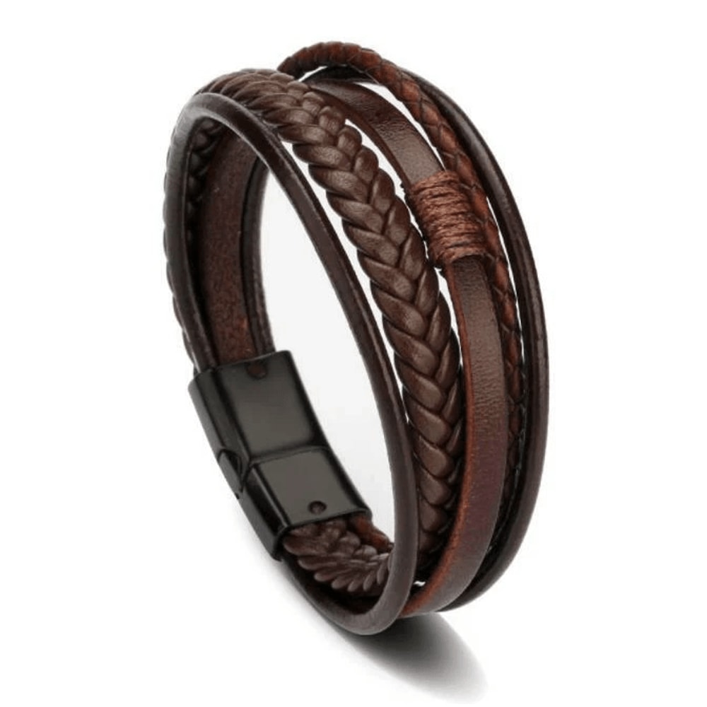 Men Jewelry Black Braided Leather Bracelet MultiLayer Stainless Steel Clasp A For Unique Style And
