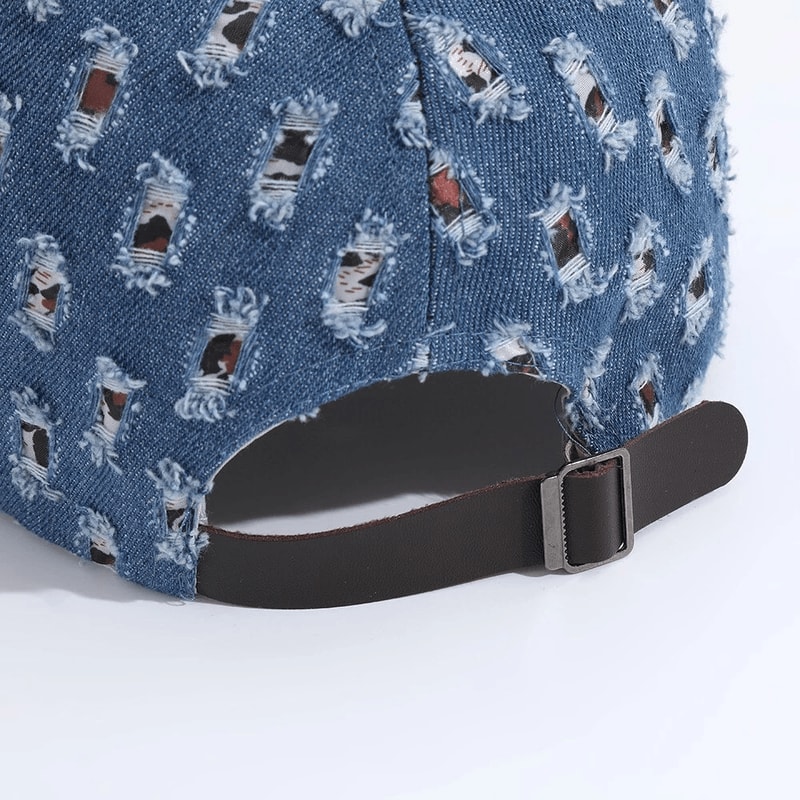 Adjustable Washed Cotton Denim Baseball Cap With Diamond Shape Bling Rhinestones Stylish Hat For Wo