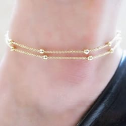 elegant gold silver anklet, double layer beads foot chain, trendy ankle bracelet for women