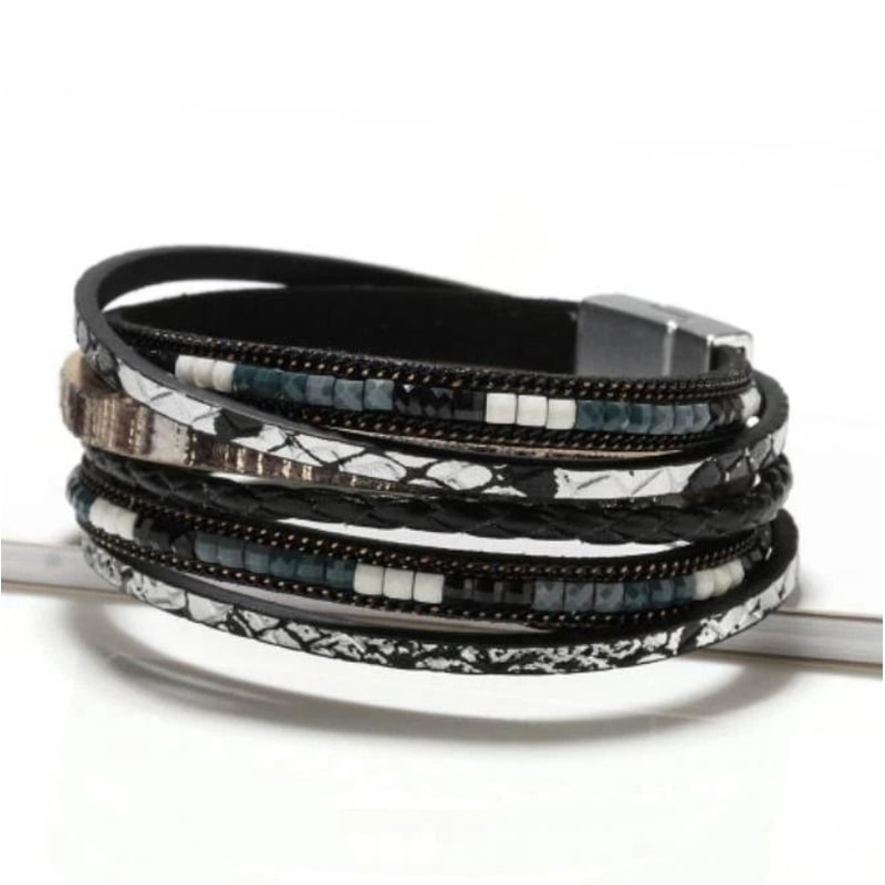 Mens And Womens Boho Multilayer Leather Bracelet Bangle Wristband Jewelry Set C Trendy Boho Jewelry
