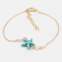 gold anklet foot chain, boho blue starfish beach ankle bracelet
