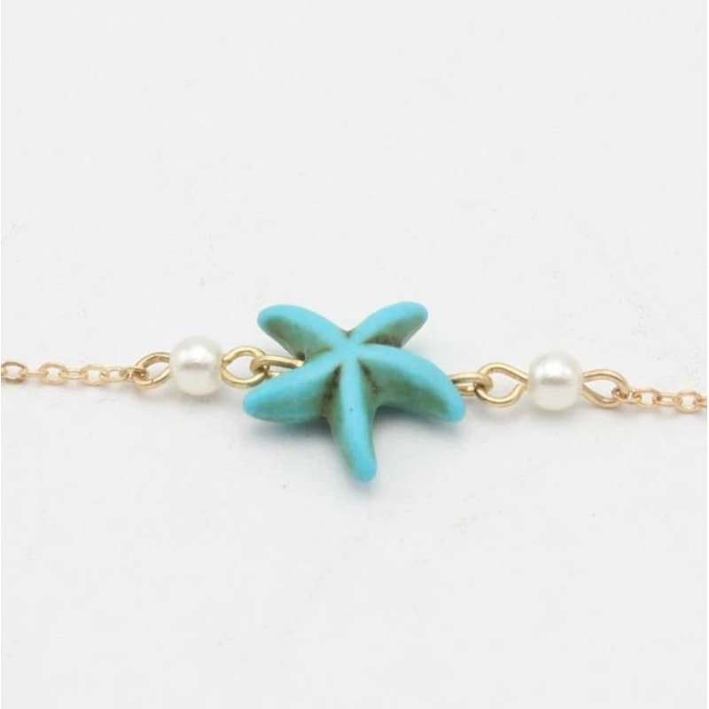 Gold Anklet Foot Chain Boho Blue Starfish Beach Ankle Bracelet 1