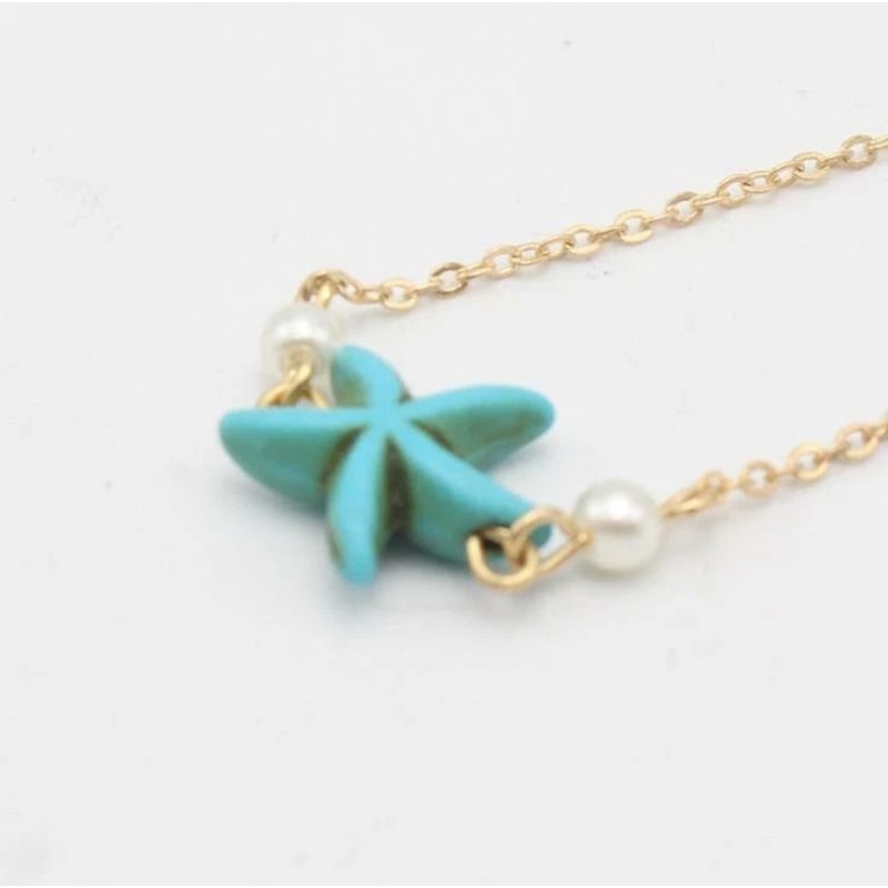 Gold Anklet Foot Chain Boho Blue Starfish Beach Ankle Bracelet 2