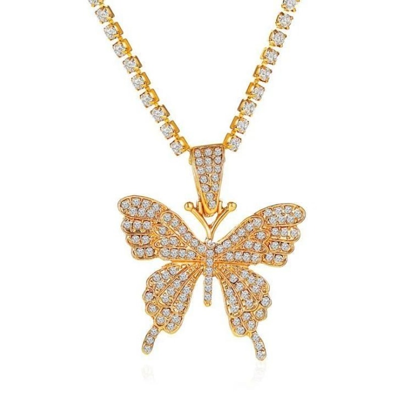 Women Crystal Choker Fashion Butterfly Pendant Necklace Rhinestone Sweater Chain 5