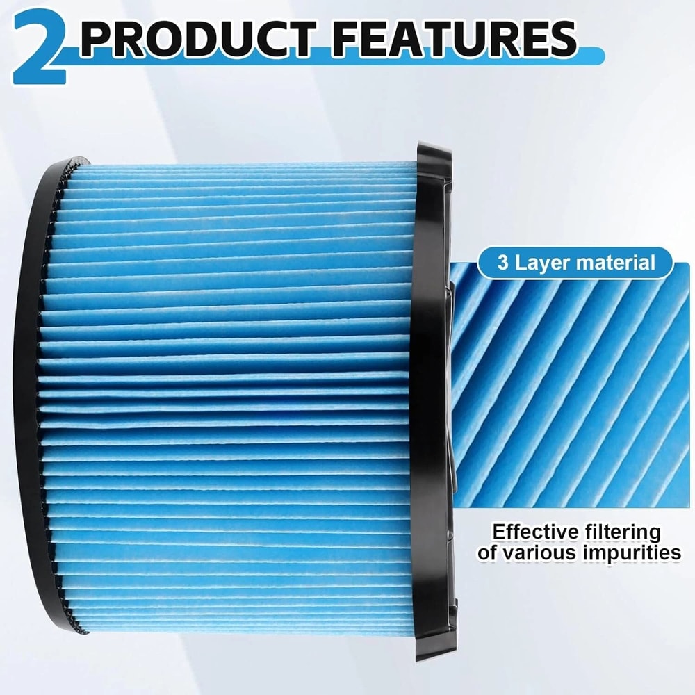 VF3500 For Rigid Shop Vac Filter Reusable 3 Layer Washable Wet Dry Vacuum High Performance Filter 4