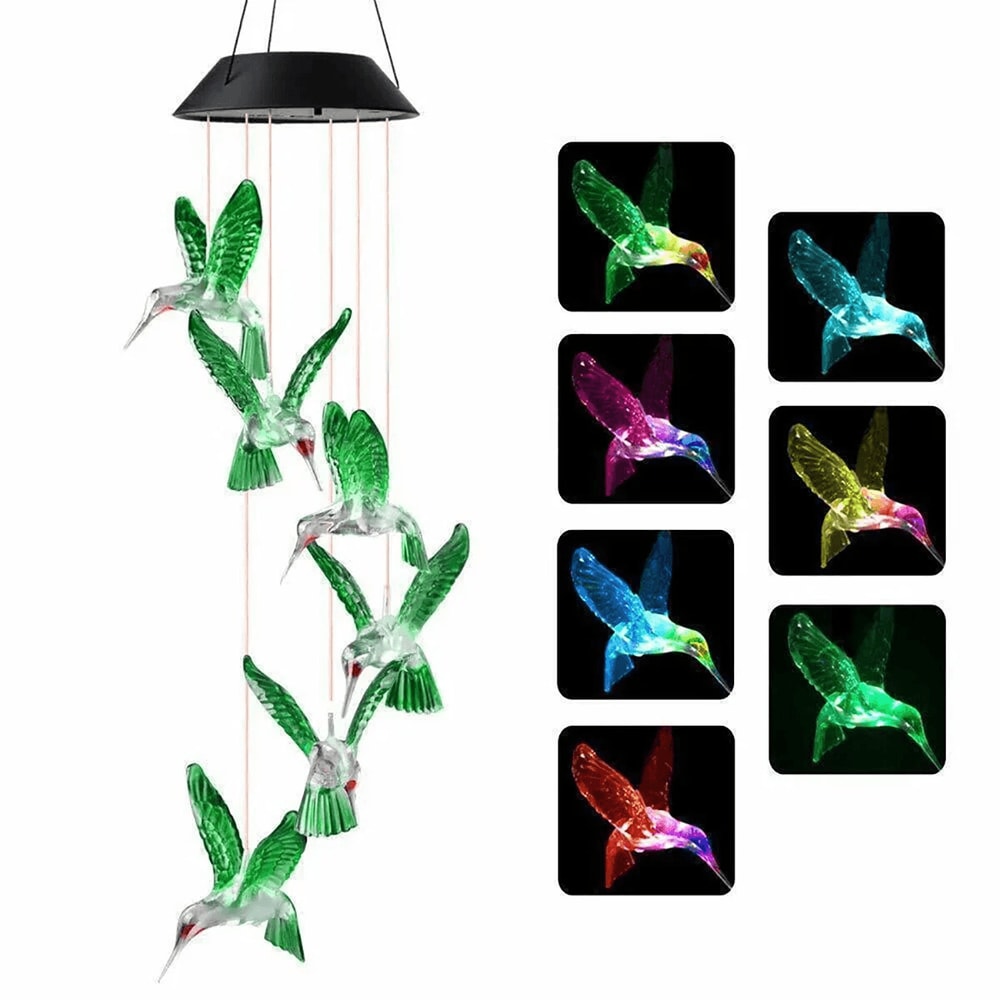 Solar Powered LED Color Changing Wind Chime Lights With Hummingbird Design Garden Yard Decor 2