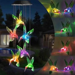 solar powered led color changing wind chime lights with hummingbird design, garden yard decor