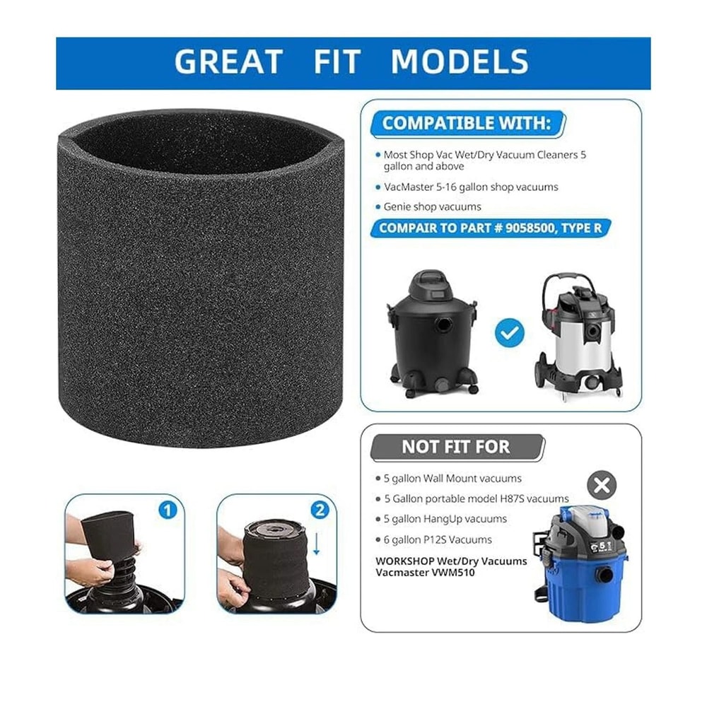 Genie Shop Wet Dry Vacuums Foam Sleeve Filter Durable Washable Vacuum Filter For Reliable Cleaning 3